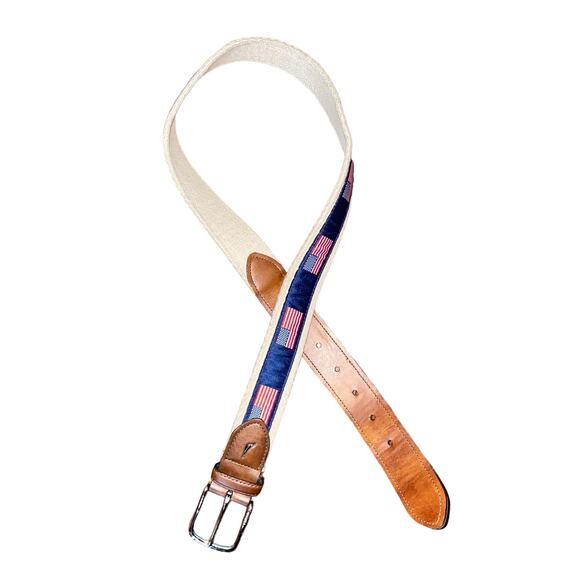 Nautica KCH Woven Ribbon Overlay USA Flag Print Synthetic Leather size 32/80 - Picture 5 of 8